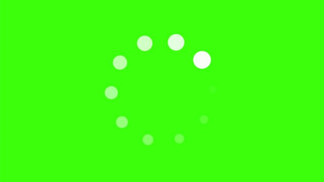 Animation of white dot icon that are arranged around each other in a circle on green screen. Indicator for loading progress. Seamless looping. Video animated background.