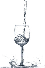Glass of clean water with splash on white background