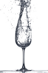 Glass of clean water with splash on white background