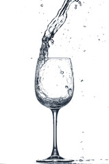 Glass of clean water with splash on white background