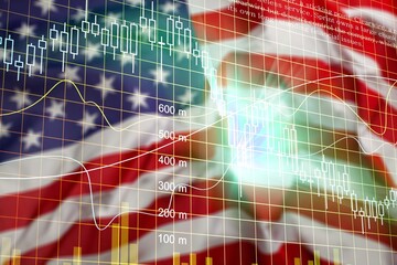 USA flag on with stock market graph, Forex trading and investment concept