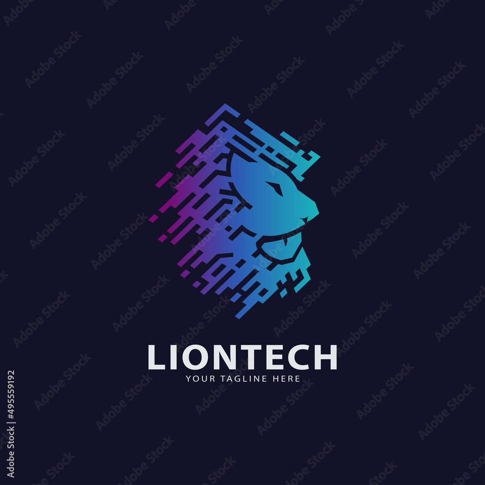 Wall mural Lion head technology vector illustration logo design with gradient color2