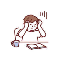 悩む、考えるイラスト(行き詰まる、落ち込む、疲労、ストレス、モチベーション、仕事、失敗、困難、忙しい) Thinking illustration.Stuck, depressed, tired, stressed, motivated, work, failure, difficulty, busy.