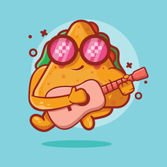 cool triangle sandwich food character mascot playing guitar isolated cartoon in flat style design 