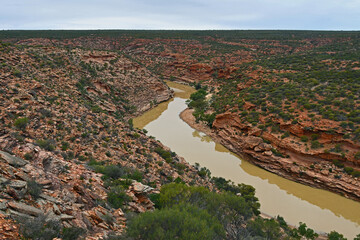 aerial view of kalbarri gorge from loop trail hike 