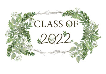 Class of 2022 graduation congratulations background, watercolor illustration decoration elements