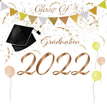 Class of 2022 graduation congratulations background, watercolor illustration decoration elements