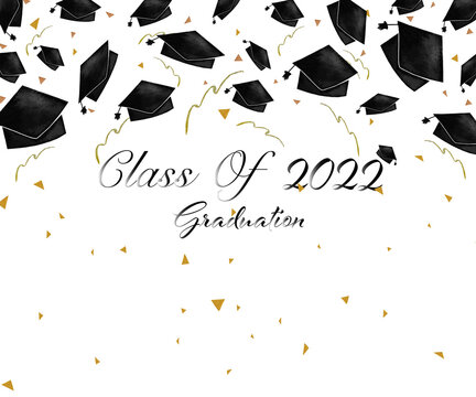 Class of 2022 graduation congratulations background, watercolor illustration decoration elements