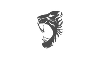 A Lion head logo in black and white. This is vector illustration ideal for a mascot and tattoo or T-shirt graphic.