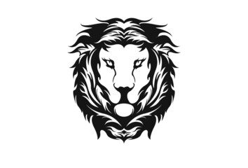 A Lion head logo in black and white. This is vector illustration ideal for a mascot and tattoo or T-shirt graphic.