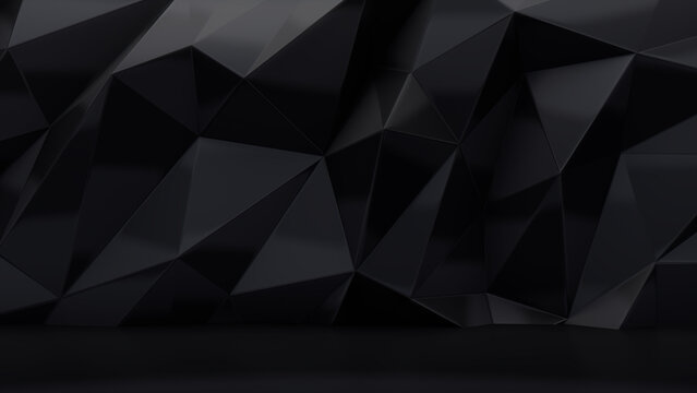Black 3D Angular Shaped Wall. Modern Interior Design Background.