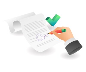 Flat isometric concept illustration. sign the contract acceptance letter