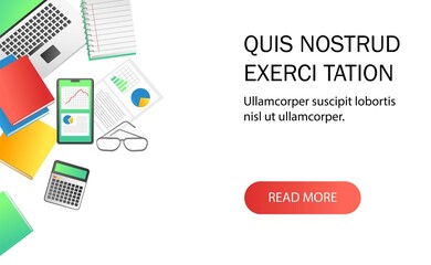Flat isometric illustration concept. landing page work and study desk