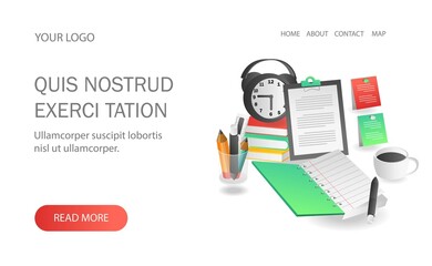 Flat isometric illustration concept. work and school plan notes.