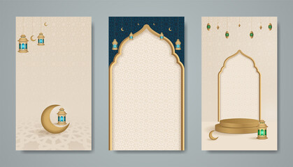 Set ramadan islamic banner illustration story social media template. portrait background design - obrazy, fototapety, plakaty