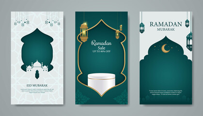 Set ramadan islamic banner illustration story social media template. portrait background design - obrazy, fototapety, plakaty