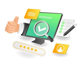 Flat isometric concept illustration. 24 hour online health serviceFlat isometric illustration landing page concept. approved and give the best review