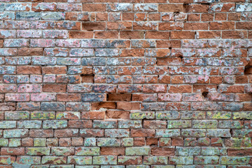 grunge brick wall background texture from old industrial building with the remains of paint