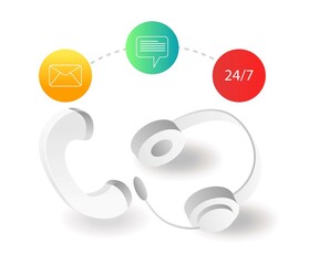 Landing page concept flat isometric illustration. 24 hour customer service communication