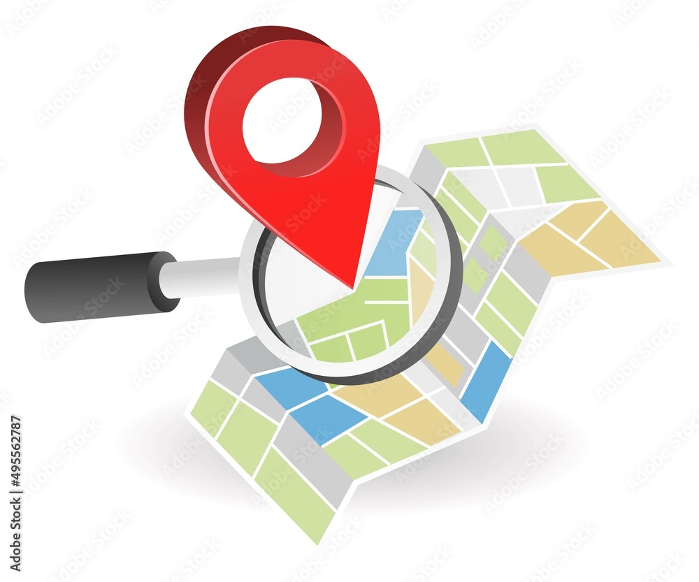 Poster landing page concept flat isometric illustration. map app find address by gps