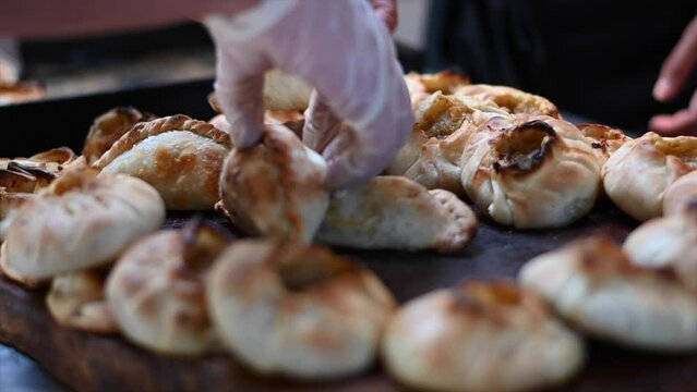 close-up baked argentinian empanada in slow motion 2