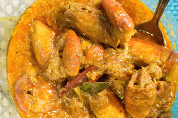 Orange coloured Prawns, cooked and served in a bowl, Indian delicacy food - called 