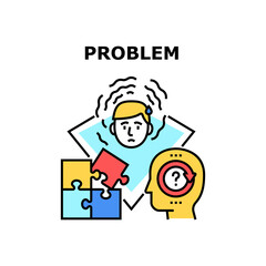 Problem Solve Vector Icon Concept. Frustrated And Sadness Manager Searching Way For Problem Solve, Thinking Strategy And Search Solution. Question And Answer Think Color Illustration