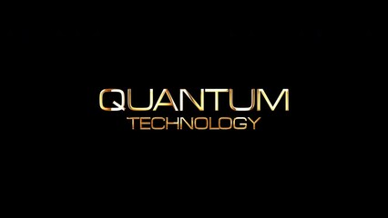 Quantum Technology gold text with glitch effect loop title on black background.4K 3D seamless loop Quantum Technology glitch effect element cinematic text animation with golden shine effect element 
