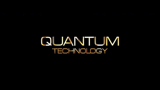 Quantum Technology gold text with glitch effect loop title on black background.4K 3D seamless loop Quantum Technology glitch effect element cinematic text animation with golden shine effect element 
