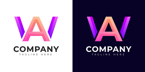 Monogram a aw and wa initial letter logo design. Modern letter aw and wa colorful vector logo template. - obrazy, fototapety, plakaty