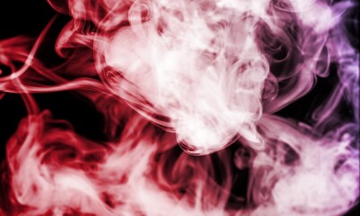 Pink smoke on black background, colorful  abstract swirling touch smoke