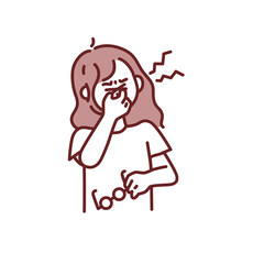 目の疲れ、疲労を表したイラスト(頭痛、ストレス、寝不足、痛み、メガネ) Illustration showing eye fatigue and fatigue.Headache, stress, lack of sleep, pain, glasses.