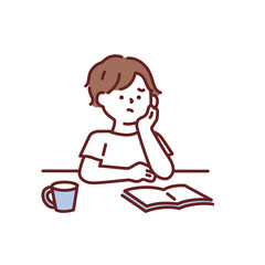 悩む、考えるイラスト(行き詰まる、落ち込む、疲労、ストレス、モチベーション、仕事、失敗、困難、忙しい) Thinking illustration.Stuck, depressed, tired, stressed, motivated, work, failure, difficulty, busy.