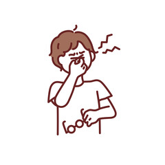 目の疲れ、疲労を表したイラスト(頭痛、ストレス、寝不足、痛み、メガネ) Illustration showing eye fatigue and fatigue.Headache, stress, lack of sleep, pain, glasses.