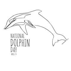 National dolphin day april 14 vector illustration, continuous line art drawing style