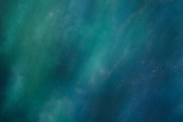 Night starry sky and bright blue green galaxy, space background banner. Abstract modern green blue...
