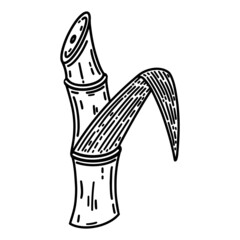 Sugarcane stalk with leaves vector icon. Hand drawn illustration isolated on white. Natural sweetener, raw material for biofuels. Sweet tropical plant. Grass sketch, monochrome engraving