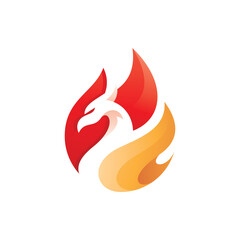 Modern fire or flame and bird head logo design, abstract phoenix vector icon