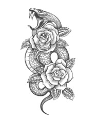 Snake roses tattoo