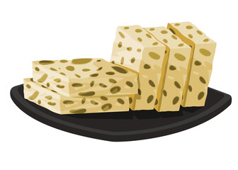 Halva halwa pistachio nut snack piece cut slice of traditional arab middle east jewish food drawing illustration