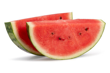 closeup of some sliced pieces of fresh watermelon on white background. Clipping path.