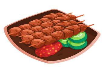 Shish tawouk tawook middle east beef skewer grill roasted drawing illustration