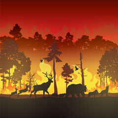 Fototapeta na wymiar Wildfire silhouettes background, Forest fire vector