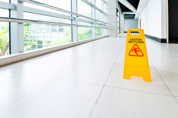 Sign showing warning of wet floor