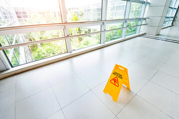 Sign showing warning of wet floor