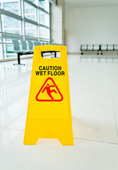 Sign showing warning of wet floor
