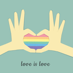 Illustration of LGBT. Love is love. Pride month celebration against violence, descrimination, human rights violation. Equality and self-affirmarmation