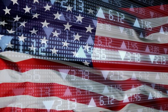 USA flag on with stock market graph, Forex trading and investment concept - Powered by Adobe