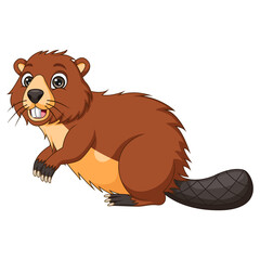 Cartoon funny beaver on white background