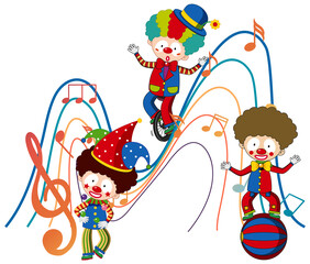 Obraz na płótnie Canvas Clown cartton character with music note